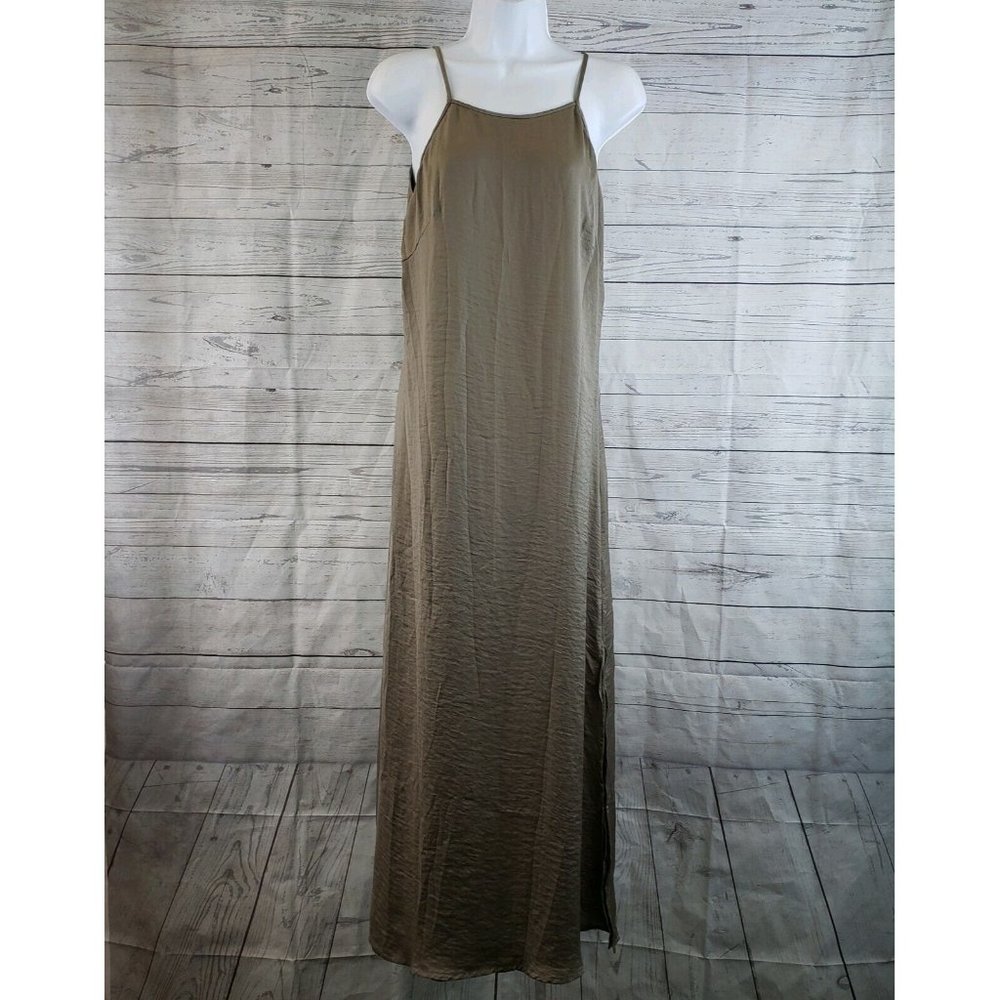 Achro Womens Maxi Dress Sz Medium Taupe Sleeveless Lace Up Back